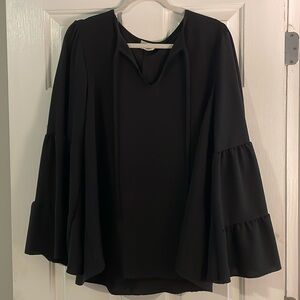 Black Loose Fitting Bell Sleeved Top